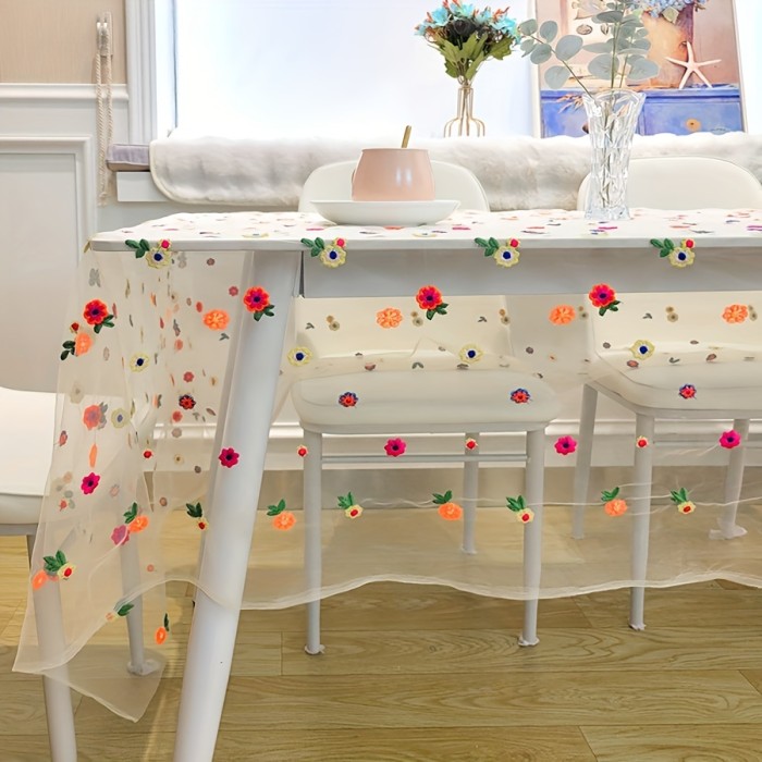 1pc European Lace Tablecloth, Polyester Embroidered Table Cover For Dining, Coffee Table, Side Table, TV Cabinet, Elegant Home Decor, Outdoor Garden Wedding Decoration