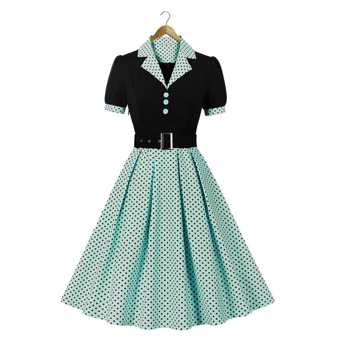 Vintage Cocktail Party Swing Costume 1950s Polka Dot Dress with Pockets Casual Loose Dress