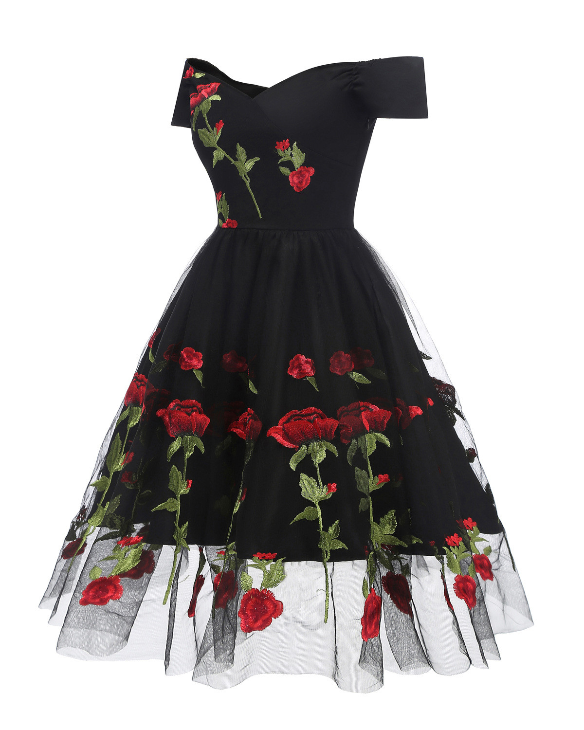 Elegant Rose floral Print Retro Dress Plus Size Party Female Vestidos