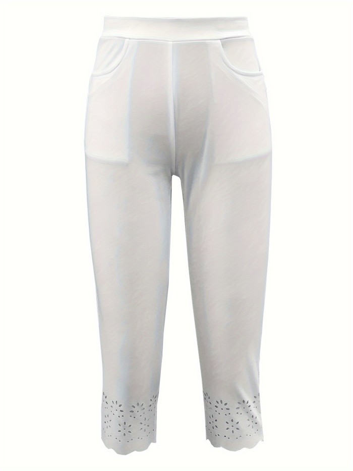 Hollow Out Skinny Capris Leggings, Casual Crop Leggings For Spring & Summer, Women's Clothing