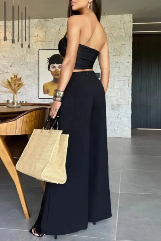Sexy Casual Solid Tassel Hollowed Out Backless Slit Strapless Sleeveless Two Pieces