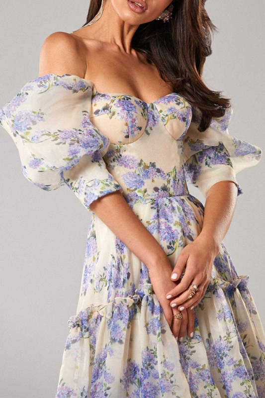 Celebrities Elegant Flowers Patchwork Off the Shoulder Evening Dresses