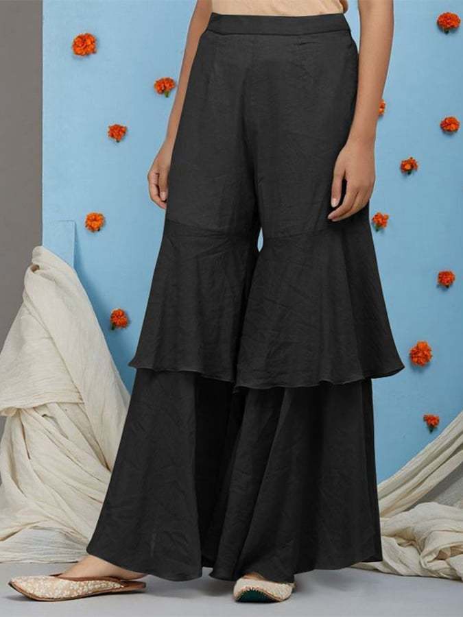 Cotton Linen Stitching Casual Wide-leg Pants