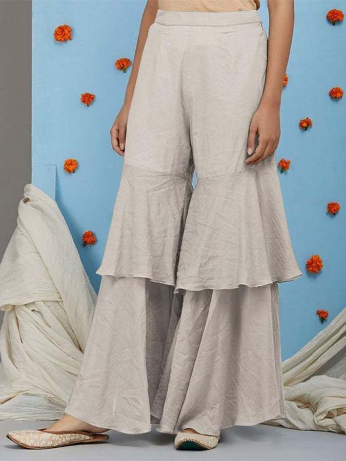 Cotton Linen Stitching Casual Wide-leg Pants