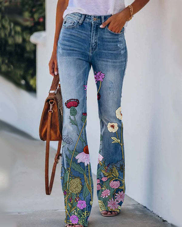 Floral Casual Pants Jeans