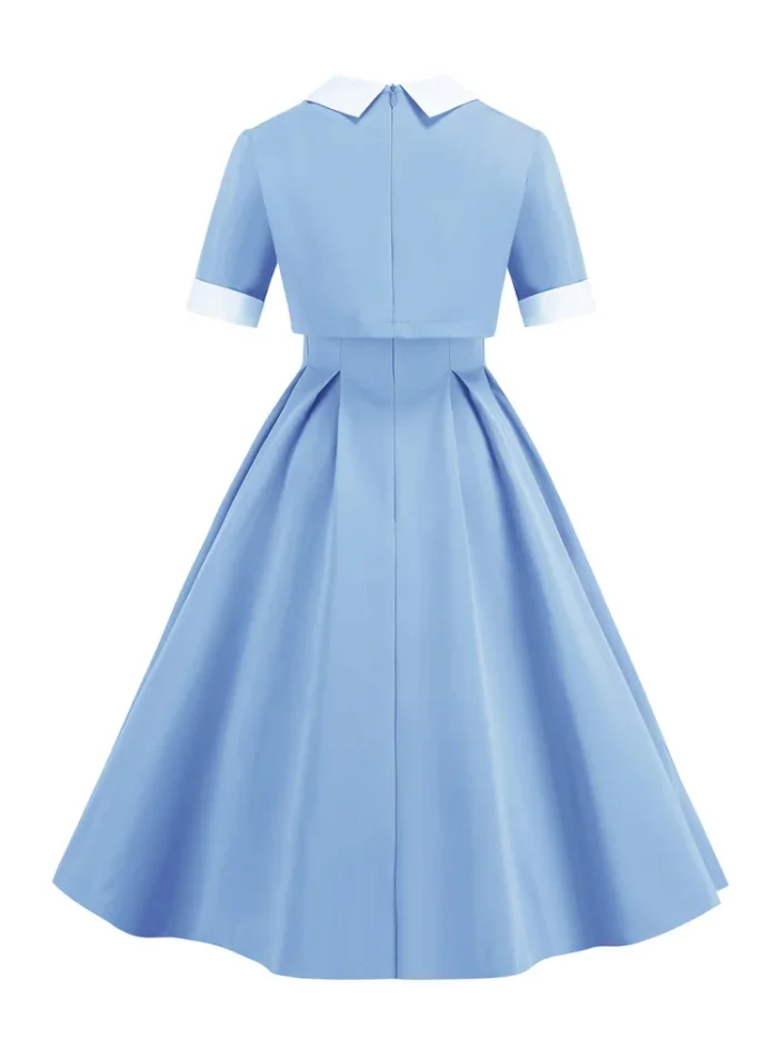 Elegant Yellow Solid Formal Two Piece Sets Turn-Down Collar High Waist Vintage Pleated Dress