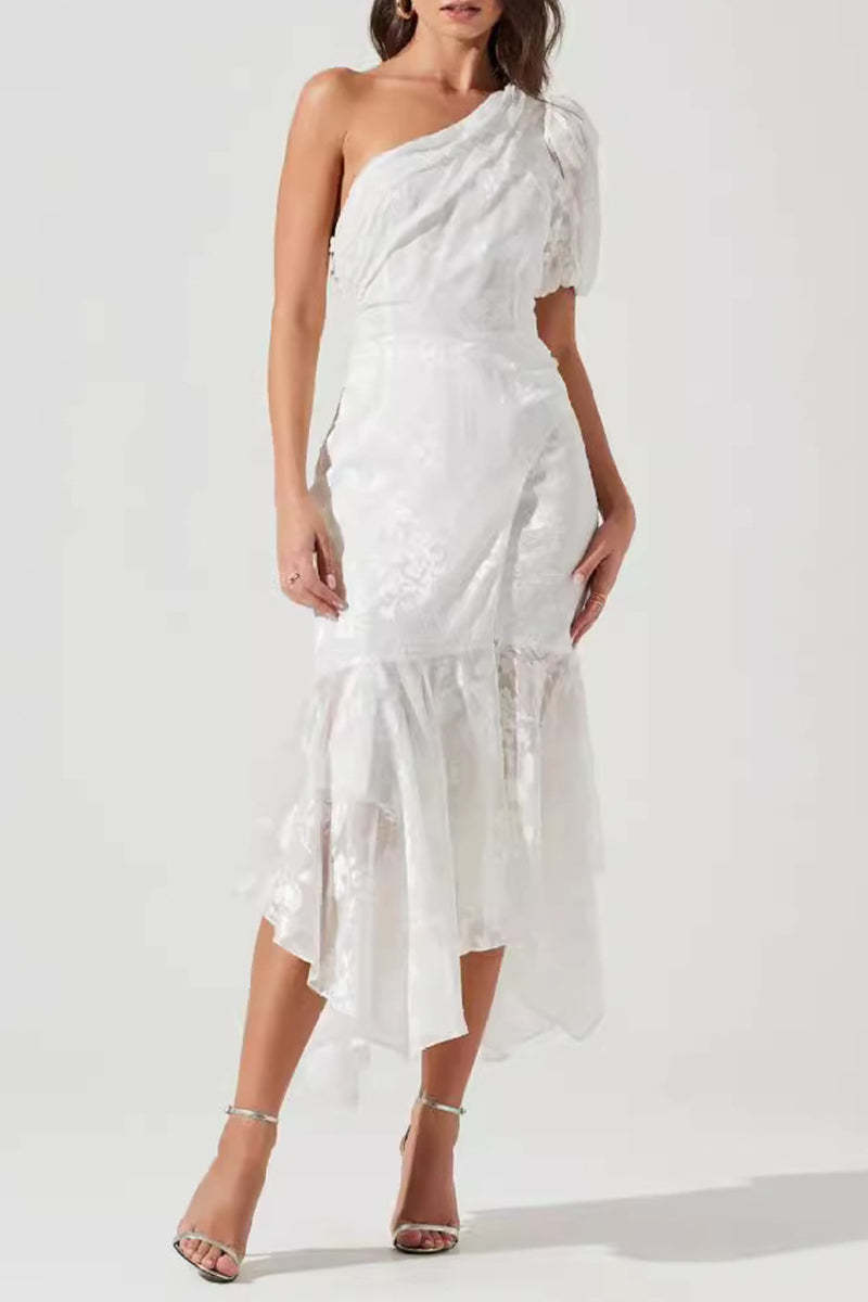 Celebrities Elegant Solid Slit Asymmetrical Flowers Oblique Collar A Line Dresses main image 1