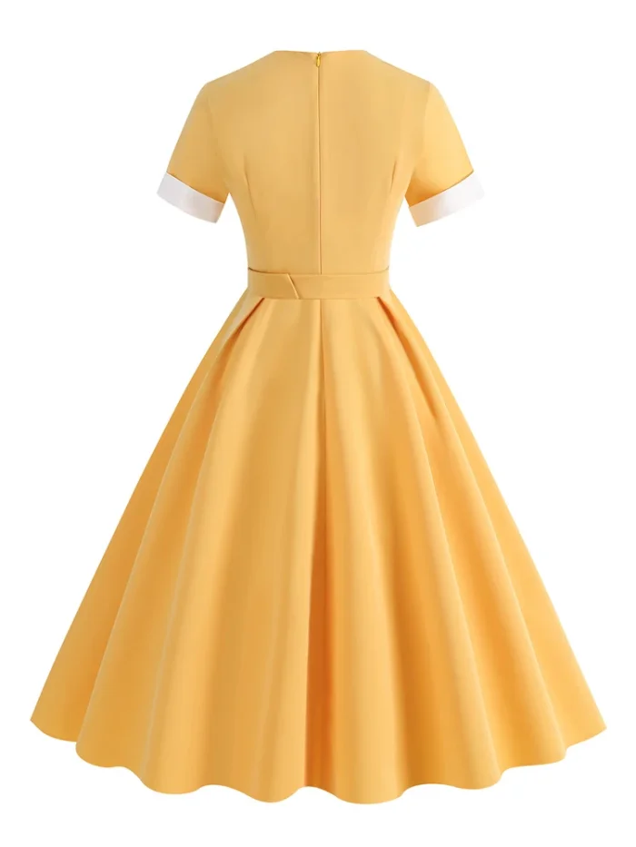 Sweetheart Neck Ruched Button Front High Waist Party Elegant  Vintage Swing Dress