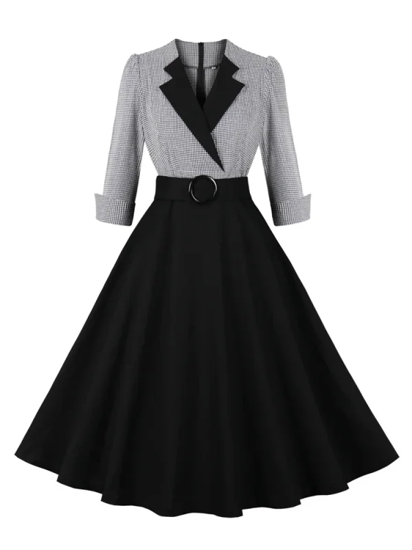 Plaid and Black Elegant Rockabilly Cotton Vintage Dress