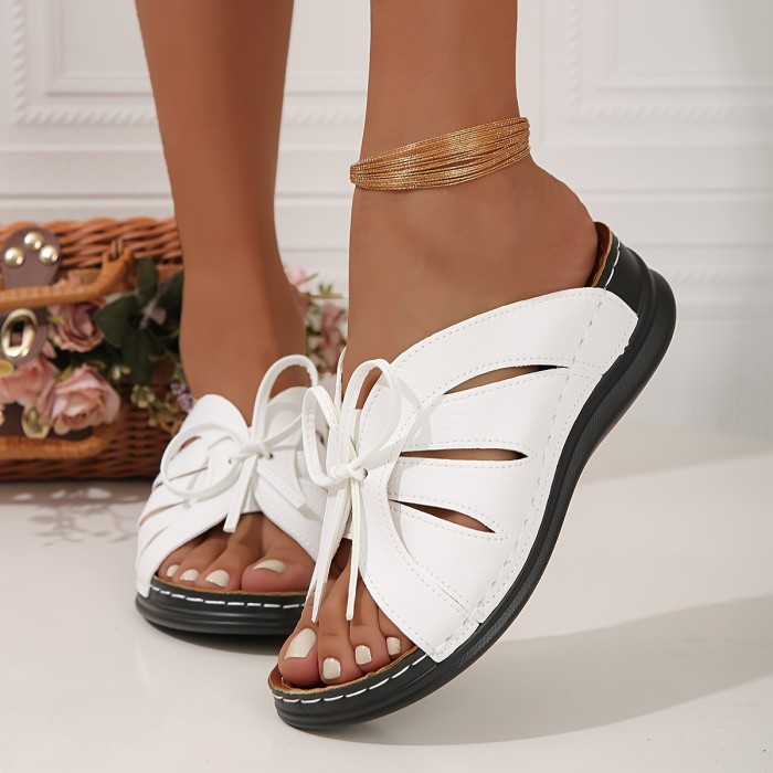 Women's Solid Color Platform Sandals, Lace Up Trendy Soft Sole Slides, Versatile Summer Wedge Slides Shoes