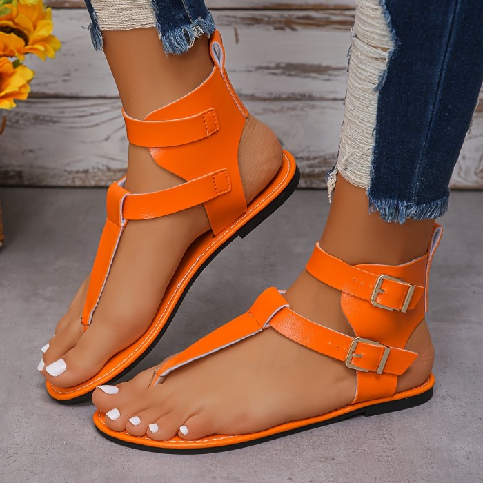 Women's Solid Color Thong Sandals, Buckle Belts Lightweight Soft Sole Casual Shoes, Vacation Summer Beach Shoes for Koningsdag\u002FKing's Day