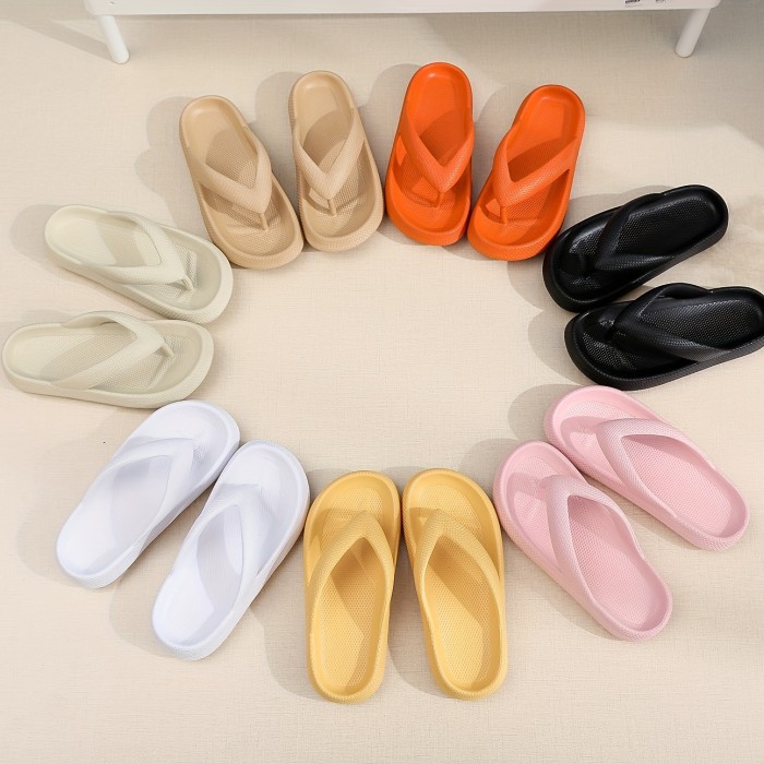 Women's Pillow Flip Flops, Solid Color Soft Sole Wear-resistant Non Slip Slide Shoes, Indoor & Outdoor Slides for Koningsdag\u002FKing's Day