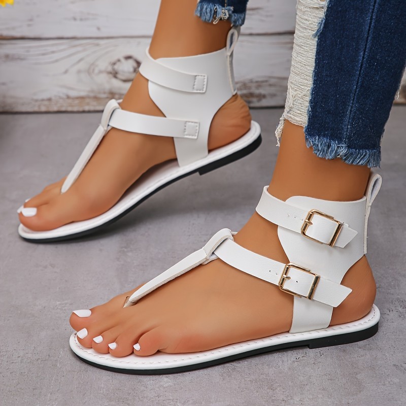 Women's Solid Color Thong Sandals, Buckle Belts Lightweight Soft Sole Casual Shoes, Vacation Summer Beach Shoes for Koningsdag\u002FKing's Day