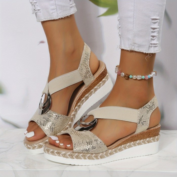 Women's Casual Wedge Sandals, Boho Style Open Toe Slip On Shoes, Casual Summer Sandals
