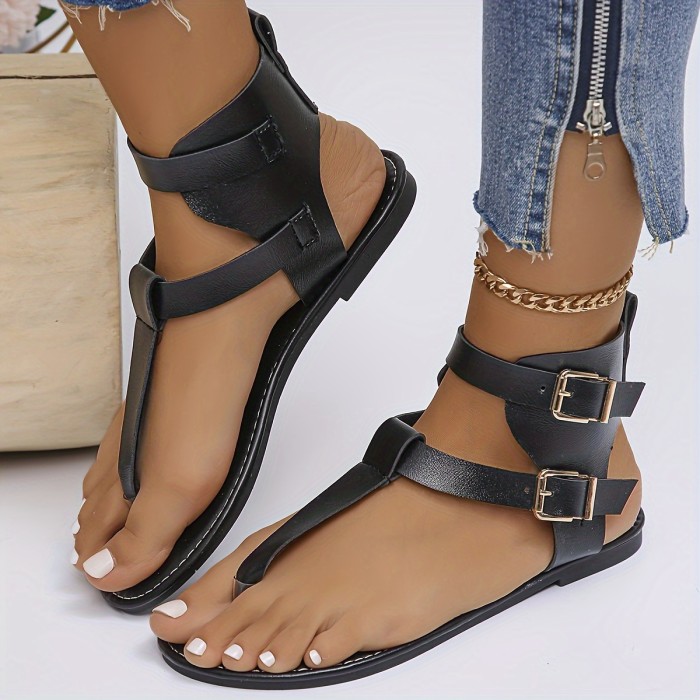 Women's Solid Color Thong Sandals, Buckle Belts Lightweight Soft Sole Casual Shoes, Vacation Summer Beach Shoes for Koningsdag\u002FKing's Day