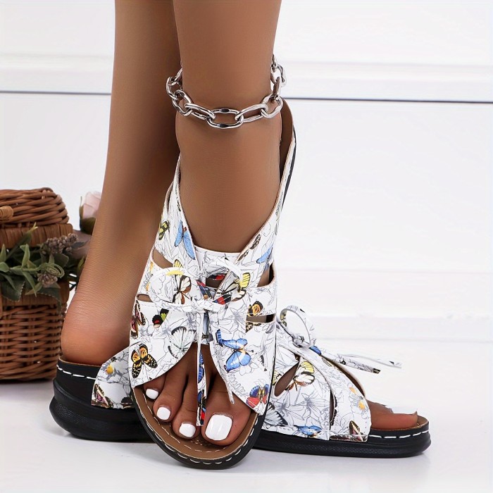 Women's Solid Color Platform Sandals, Lace Up Trendy Soft Sole Slides, Versatile Summer Wedge Slides Shoes
