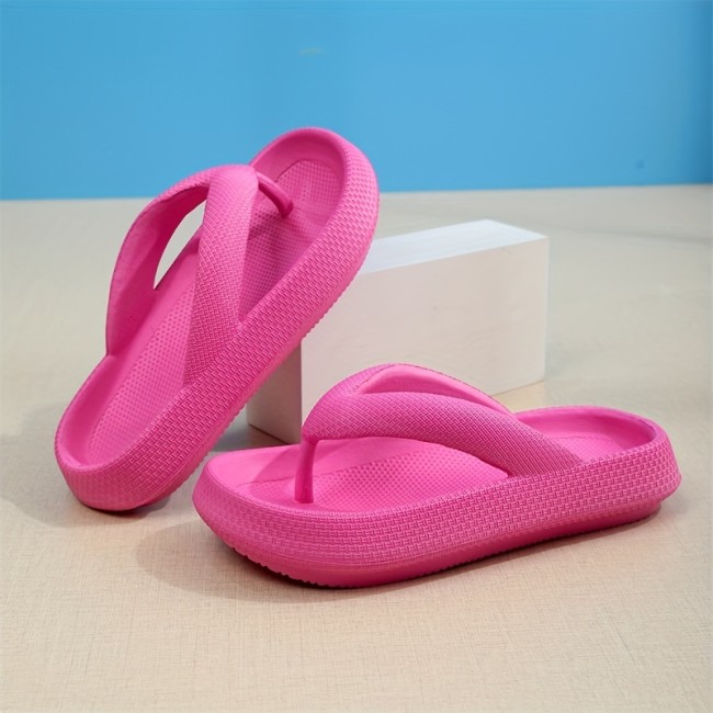 Women's Pillow Flip Flops, Solid Color Soft Sole Wear-resistant Non Slip Slide Shoes, Indoor & Outdoor Slides for Koningsdag\u002FKing's Day