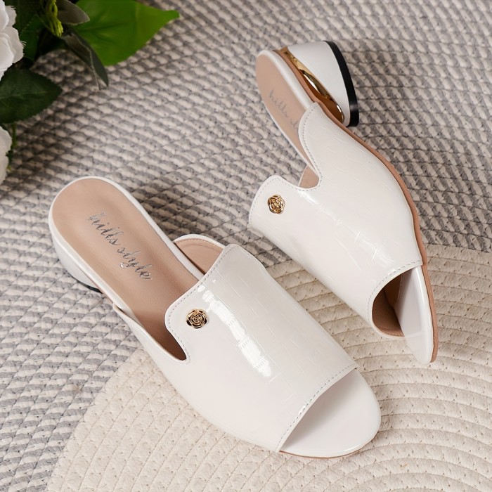 Women's Crocodile Pattern Chunky Heel Sandals, Fashion Open Toe Dress Pumps, Stylish Slip On Heels