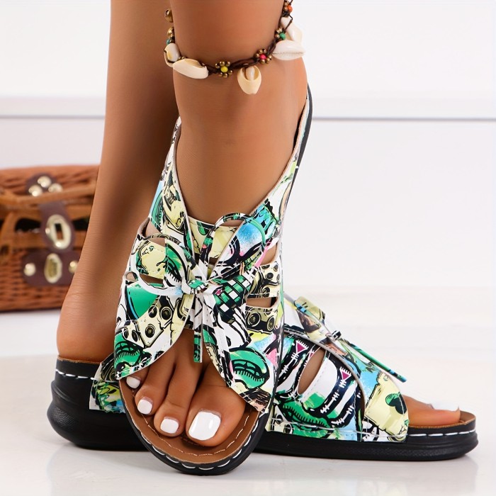 Women's Solid Color Platform Sandals, Lace Up Trendy Soft Sole Slides, Versatile Summer Wedge Slides Shoes