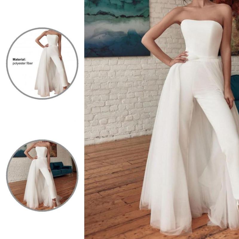 Fashion White Tulle Strapless Backless Elegant Sexy Party Jumpsuit