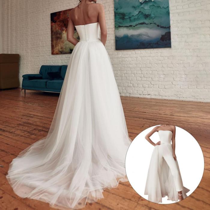 Fashion White Tulle Strapless Backless Elegant Sexy Party Jumpsuit