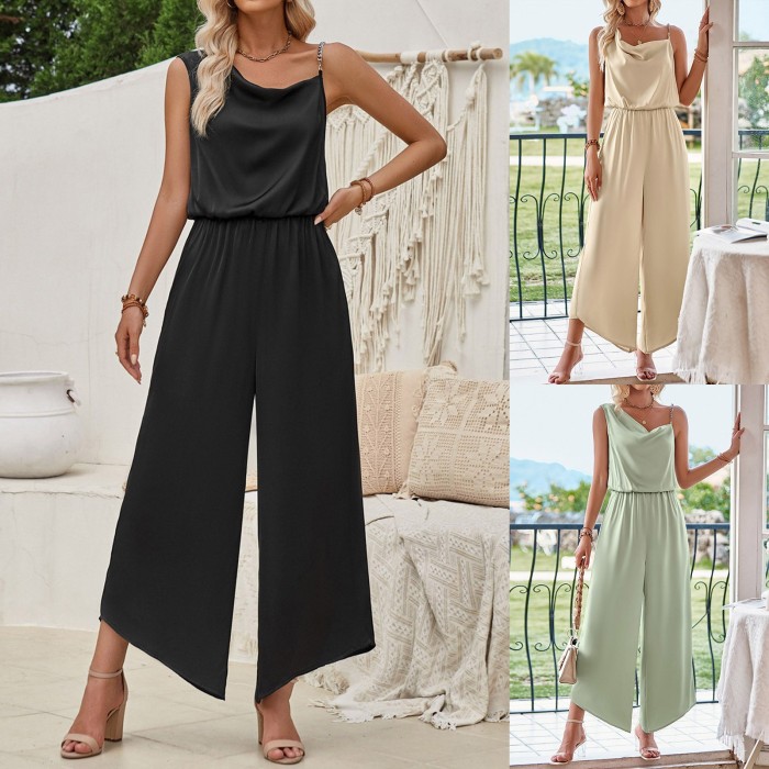Cotton Linen Casual Loose Straps Fashion Sleeveless Oversized Jumpsuits