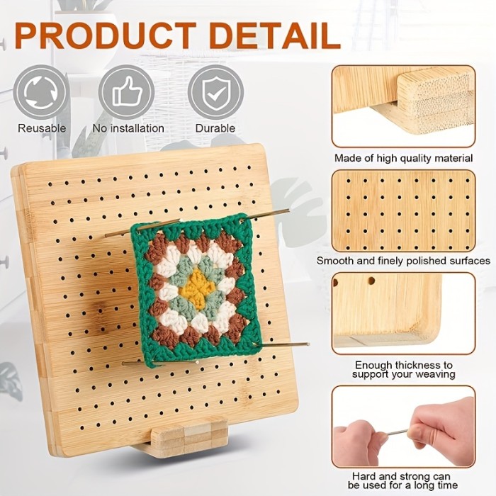 1 Set Of Wooden Crochet Blocking Project, With 20 Iron Sticks And 1 Base