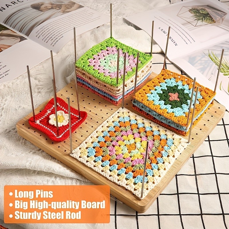 1 Set Of Wooden Crochet Blocking Project, With 20 Iron Sticks And 1 Base