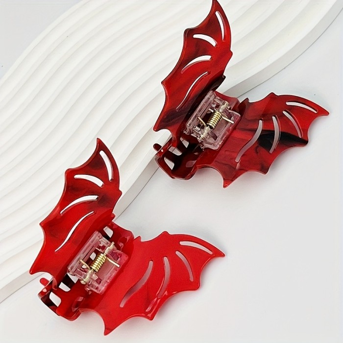 2pcs\u002FSet Halloween Bat Shaped Hair Clips Acetate Animal Hair Pins Ponytail Holder Halloween Party Cosplay Bangs Clips For Women