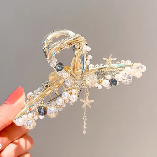 Pearl Shell Starfish Tassel Hair Grab 1pc Strong Hold Grip Hair Jaw Clip For Thick Hair Accessories For Beach Daily Party