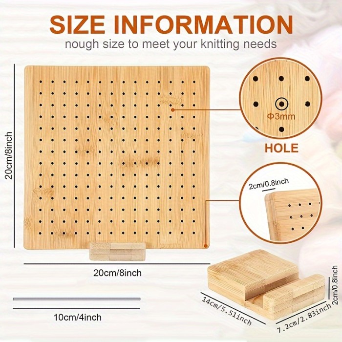 1 Set Of Wooden Crochet Blocking Project, With 20 Iron Sticks And 1 Base