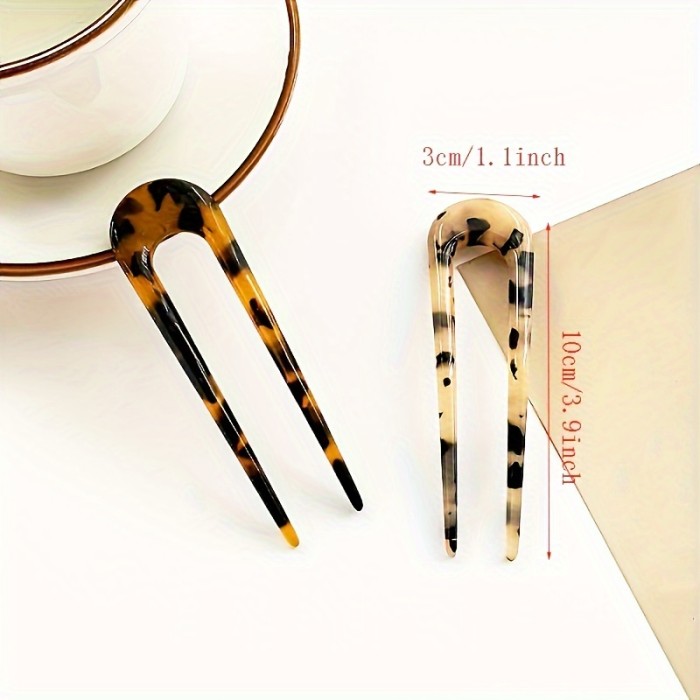 2pcs Leopard Pattern Hairpin, U-shaped Hairpin, Girls Hair Accessories