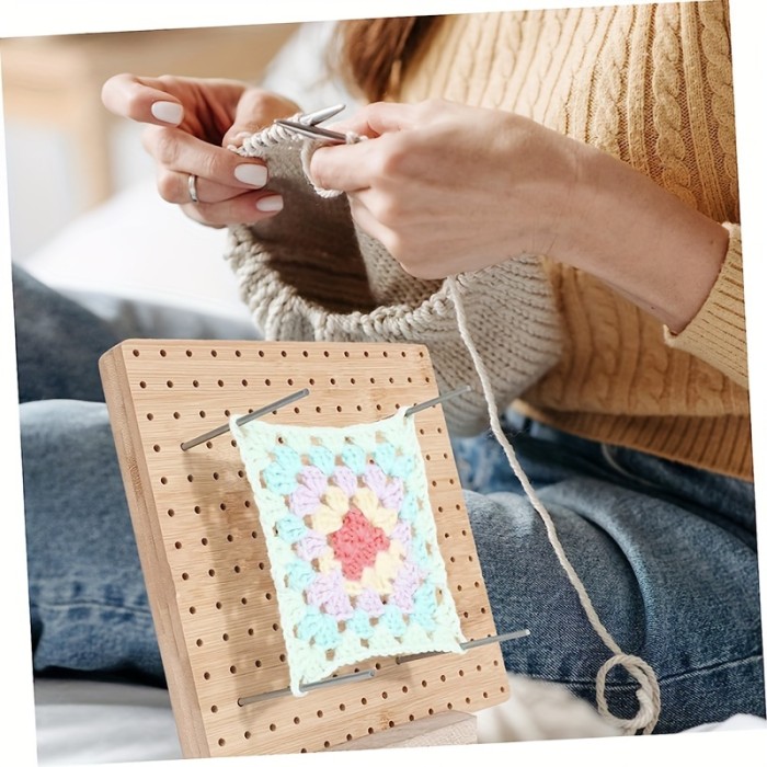 1 Set Of Wooden Crochet Blocking Project, With 20 Iron Sticks And 1 Base