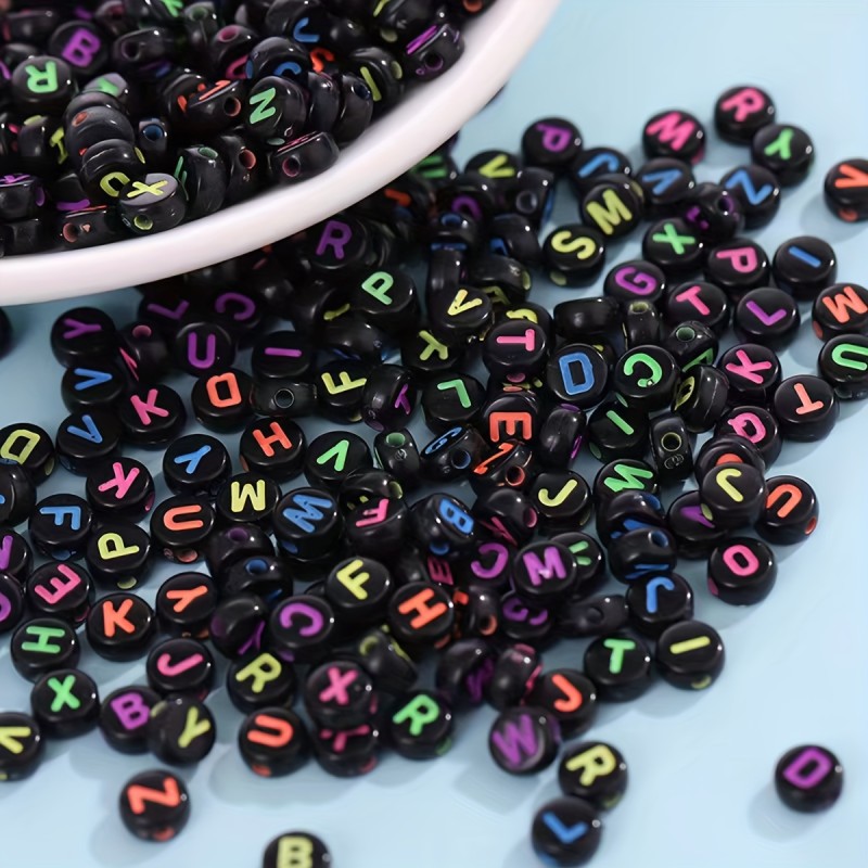 100pcs Black Background Fluorescent Colorful Letter Beads For Jewelry Making DIY Fashion Bracelet Necklace Earrings Phone Bag Chain Handmade Craft Supplies