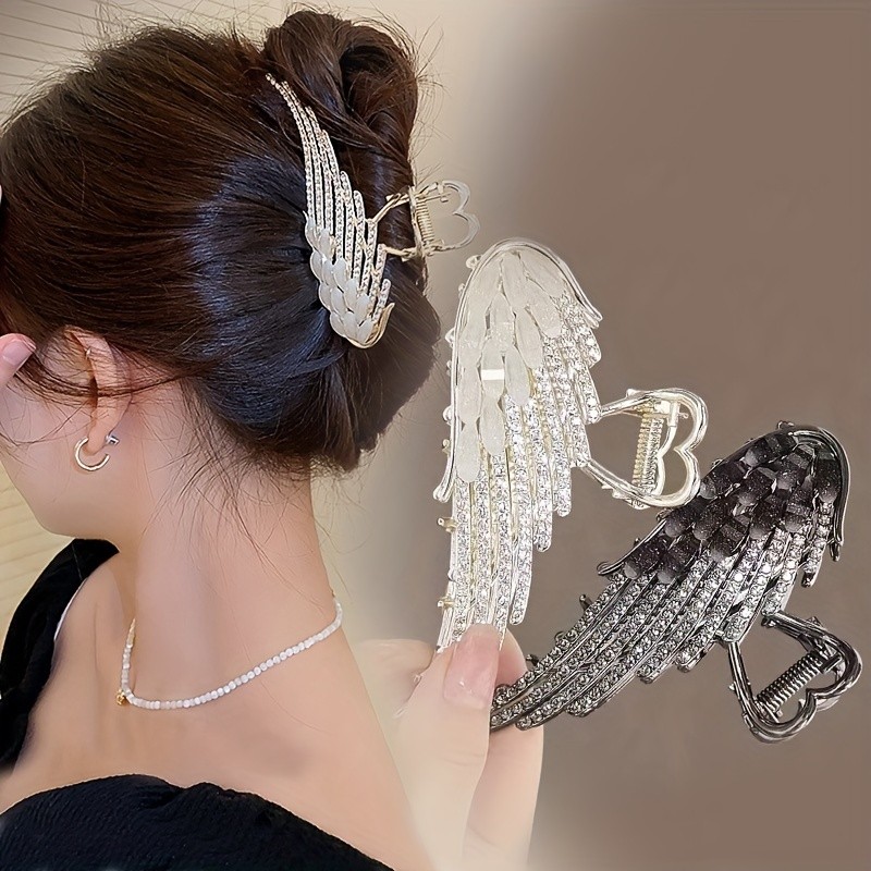 1pc, Elegant Large Hair Claw Clip, Angel Wing Design Rhinestone Shiny Hair Clip, Women Girls Daily Party Outdoor Decors, Versatile Zinc Alloy Hair Accessories, Ideal Choice For Gifts