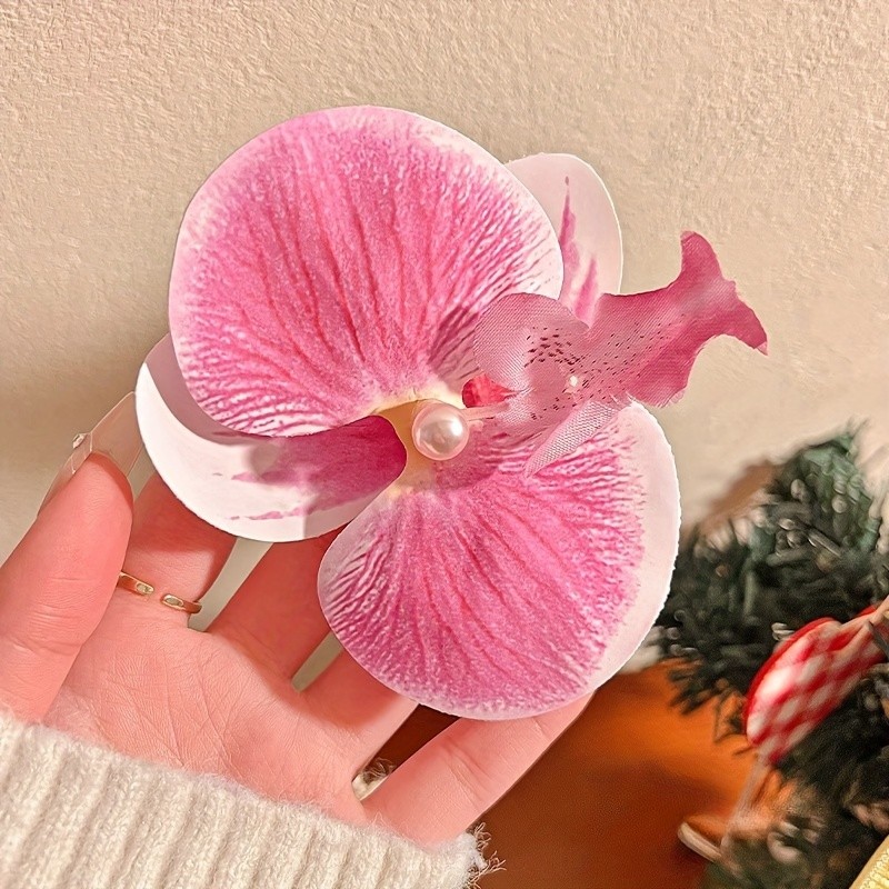 Elegant Faux Pearl Butterfly Orchid Flower Decorative Hair Clip Vintage Hair Barrette For Women And Girls