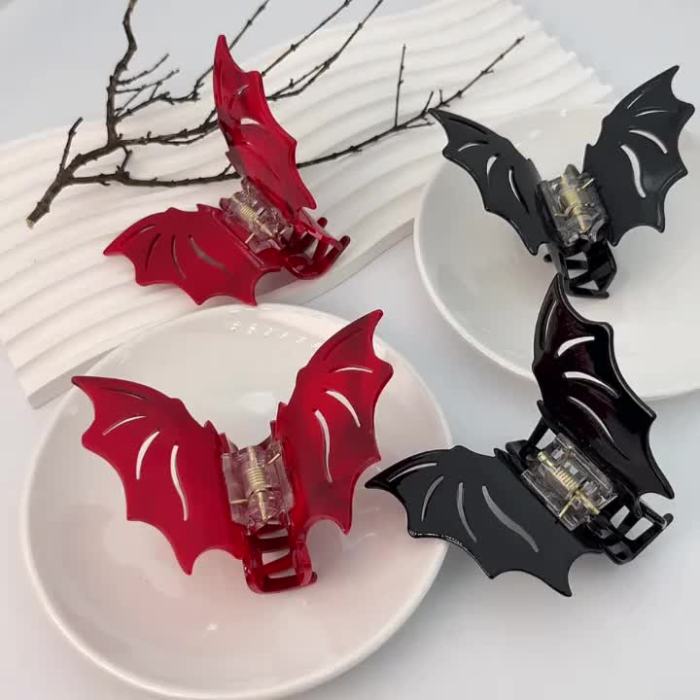 2pcs\u002FSet Halloween Bat Shaped Hair Clips Acetate Animal Hair Pins Ponytail Holder Halloween Party Cosplay Bangs Clips For Women