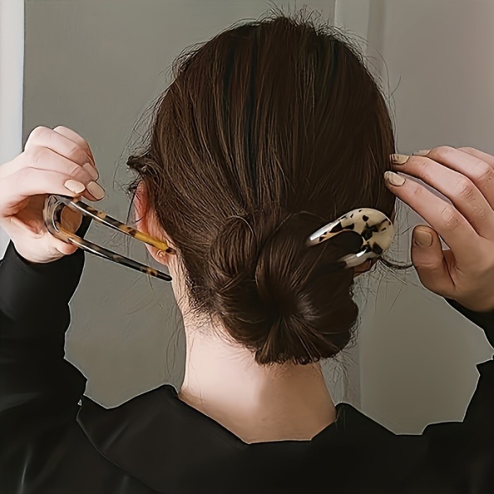 2pcs Leopard Pattern Hairpin, U-shaped Hairpin, Girls Hair Accessories