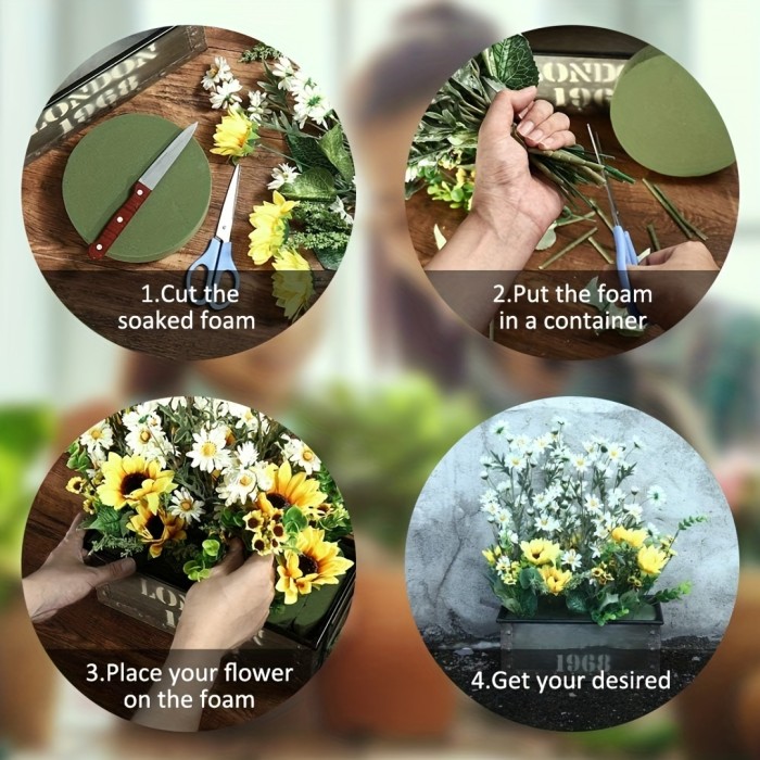 8pcs Flower Foam, Green Foam Block, Suitable For Artificial Flowers, Round Dry And Wet Foam Brick, Flower Shop Foam For Flower Arrangement