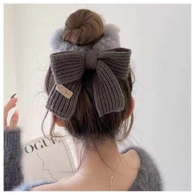 Hair Tie Bow Plush Hair Ring Elastic Hair Band Soft Elastic Ponytail Holders for Thick Hair Curly Hair Long Fine Hair, for Women Party Outing Daily Collocation