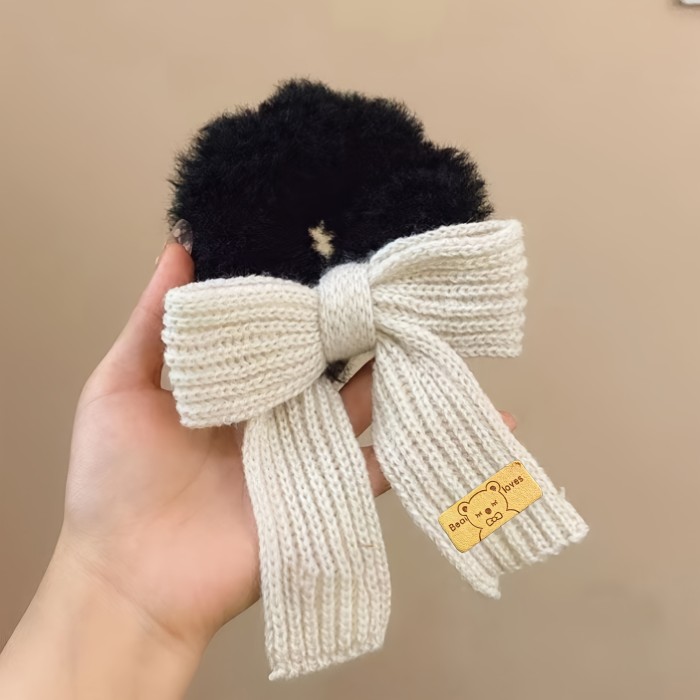 Hair Tie Bow Plush Hair Ring Elastic Hair Band Soft Elastic Ponytail Holders for Thick Hair Curly Hair Long Fine Hair, for Women Party Outing Daily Collocation