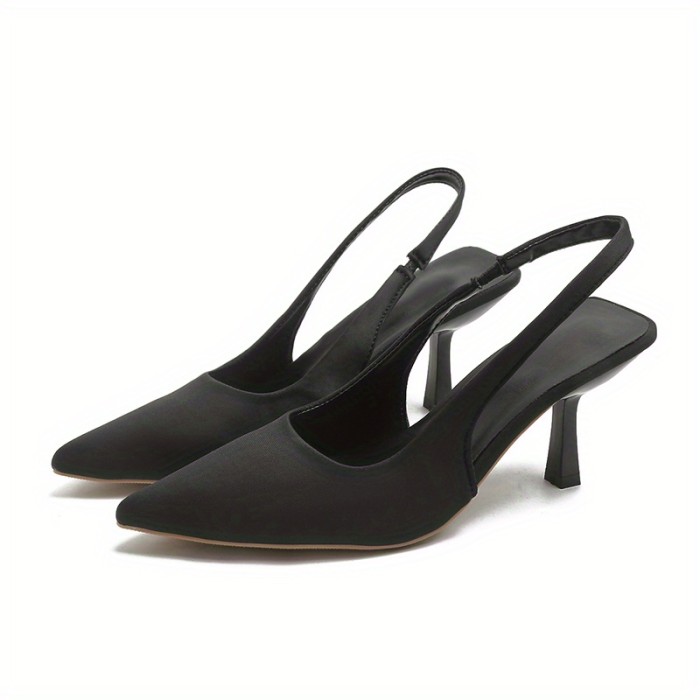 Women's Slingback High Heels, Solid Color Pointed Toe Slip On Stiletto Heels, Versatile Dress Sandals
