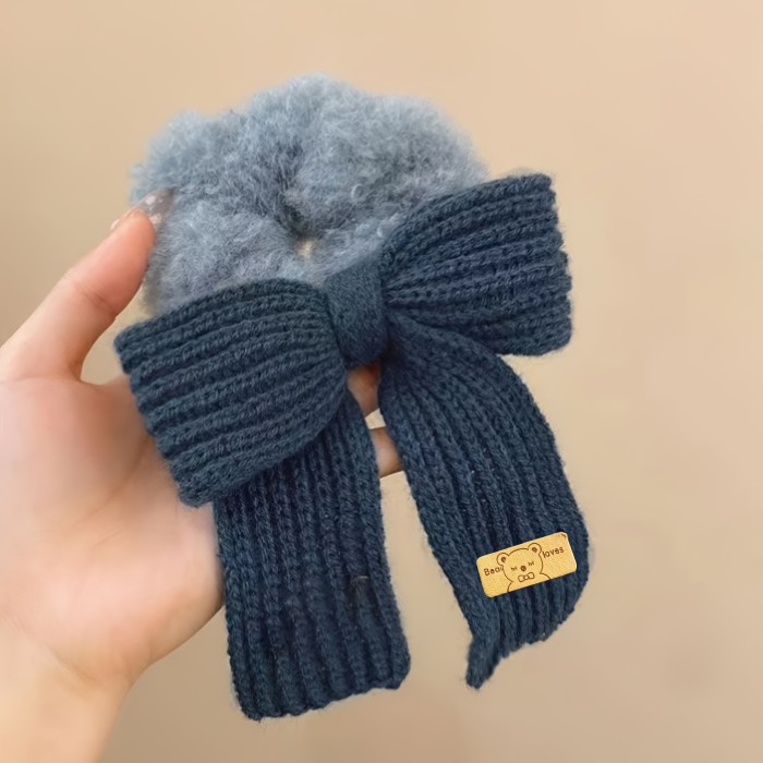 Hair Tie Bow Plush Hair Ring Elastic Hair Band Soft Elastic Ponytail Holders for Thick Hair Curly Hair Long Fine Hair, for Women Party Outing Daily Collocation