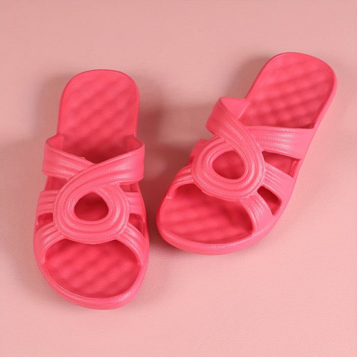 Women's Hollow Out Flat Slides, Solid Color Summer Outdoor Shoes, Minimalist Soft Sole Slides for Holiday