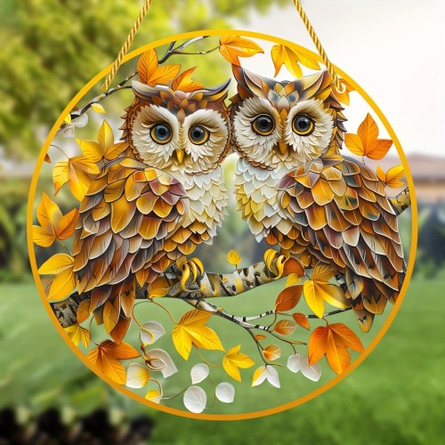 Acrylic Owl Sun Catcher Decorative Sign & Plaque, Art Deco Style Wall Hanging, Animal Theme, Multipurpose Home Decor, Aesthetic Room Decoration, Wreath Accessory Sign, Wall Art Decor Gift, 8 inch Diameter