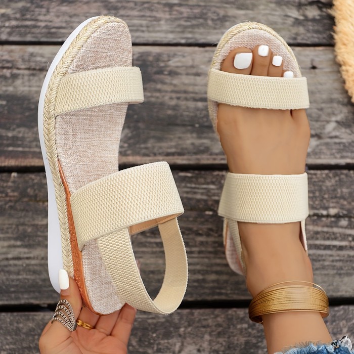 Women's Summer Wedge Sandals, Casual Elastic Strap Slip On Shoes, Versatile Outdoor Beach Vacation Shoes