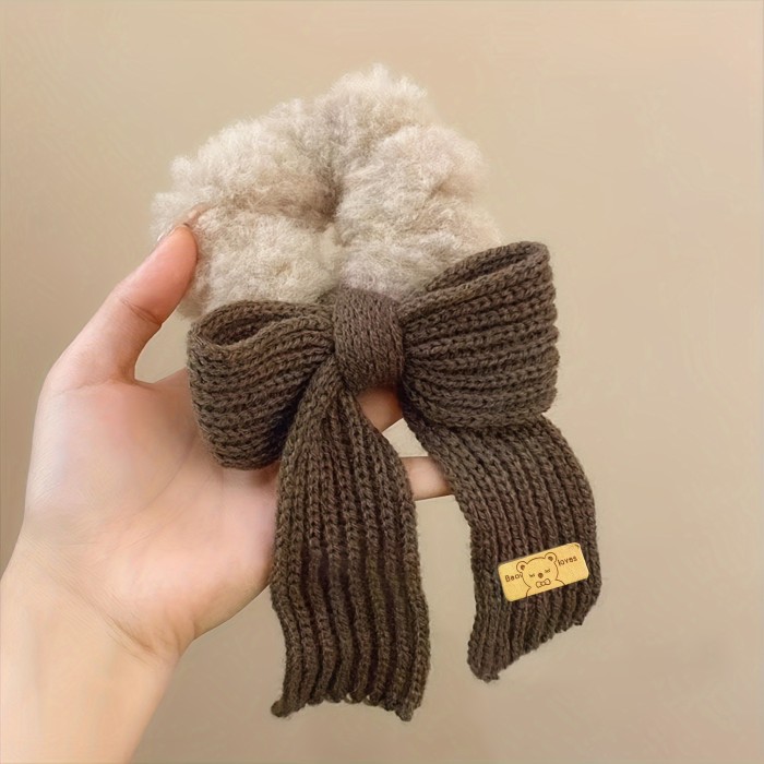 Hair Tie Bow Plush Hair Ring Elastic Hair Band Soft Elastic Ponytail Holders for Thick Hair Curly Hair Long Fine Hair, for Women Party Outing Daily Collocation