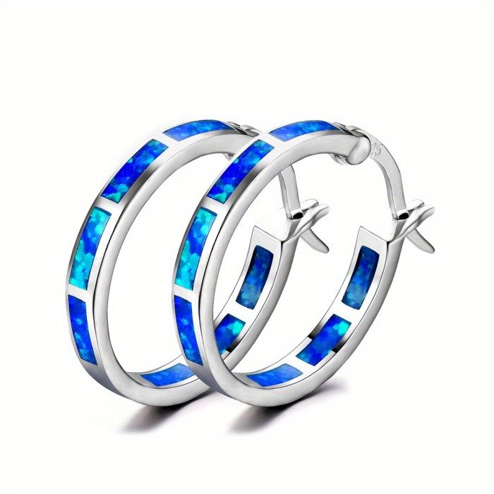Retro Bohemian Style Opal Decor Hoop Earrings Copper 18K Gold Plated Jewelry Trendy Exquisite Female Gift