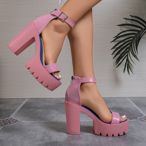 Women's Super High Heeled Sandals, Fashion Platform Open Toe Ankle Strap High Heels, Casual Candy Color Party & Prom Shoes