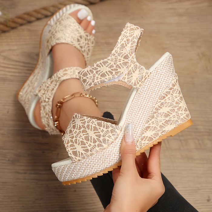 Women's Peep Toe Wedge Sandals, Casual Elegant Slingback Platform Heels, All-Match Going Out Sandals for Holiday